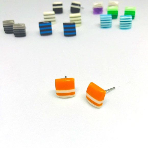 Orange And White Minimalist Stud Earrings - Picture 1 of 13